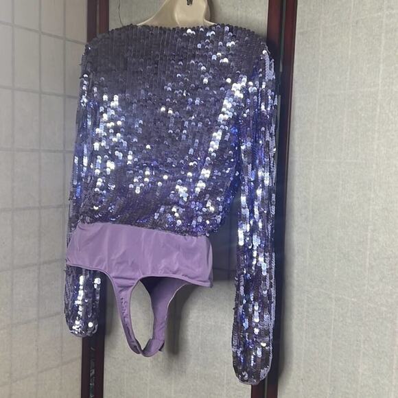 MWT ASOS LONG SLEEVE SEQUINS CROSSOVER WRAP BODYSUIT SIZE 2 - Picture 2 of 6